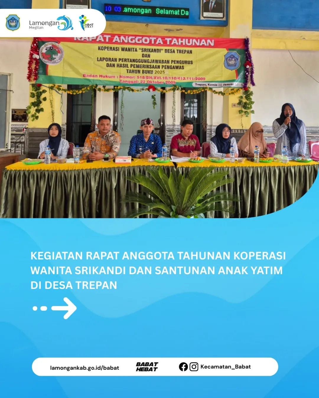 Foto: Rapat Anggota Tahunan (RAT) Koperasi Wanita Srikandi yang dirangkaikan dengan kegiatan santunan anak yatim dilaksanakan di Balai Desa Trepan