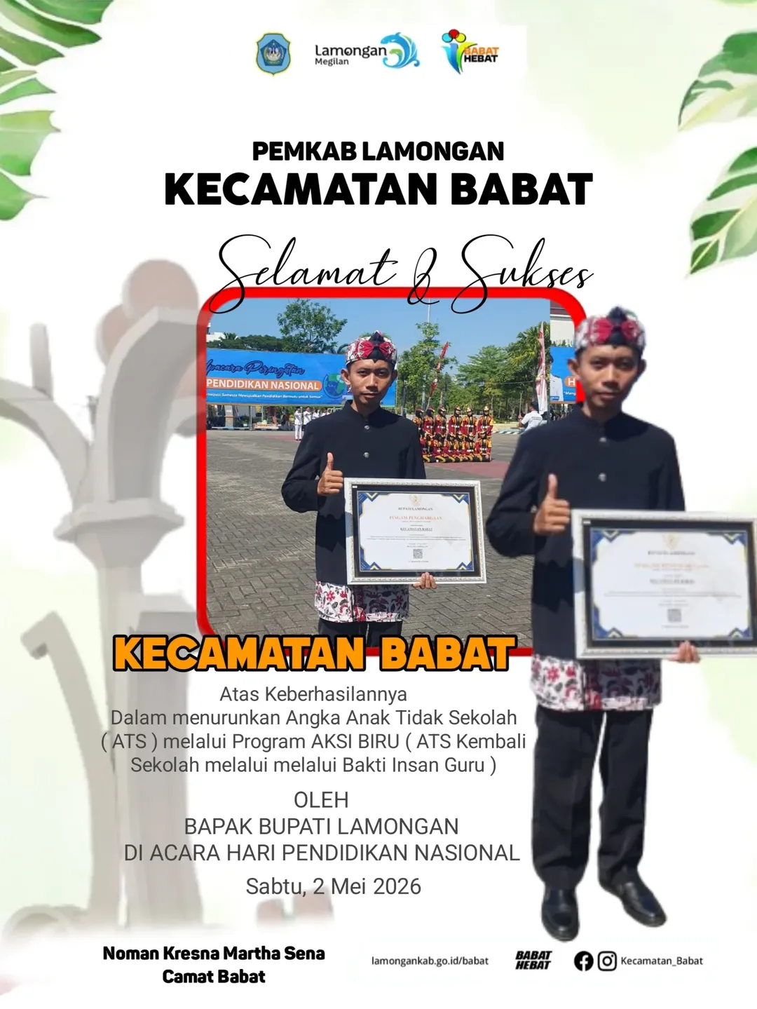 Foto: Kecamatan Babat Menerima Penghargaan Dalam Rangka Menurunkan Anak Tidak Sekolah