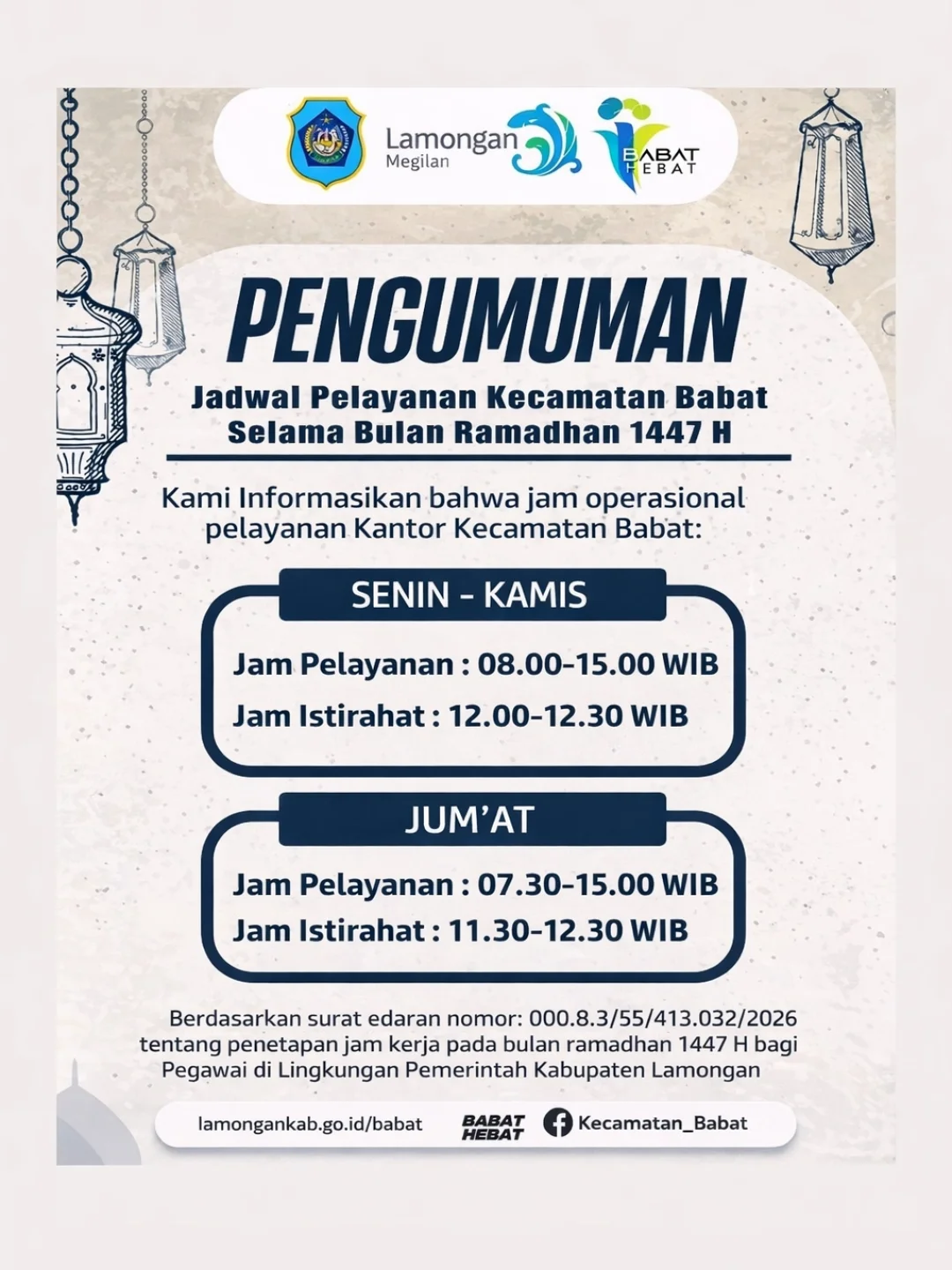 Foto: Jadwal Pelayanan Kecamatan Babat Selama Bulan ramadhan 1447 H
