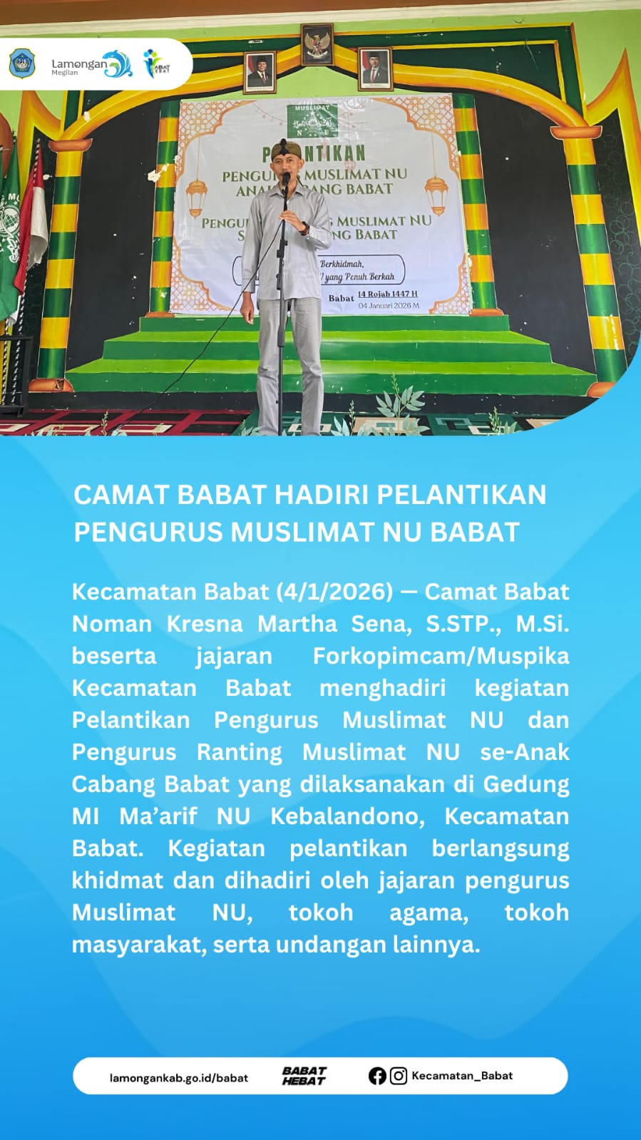 Foto: CAMAT BABAT HADIRI PELANTIKAN PENGURUS MUSLIMAT NU BABAT
