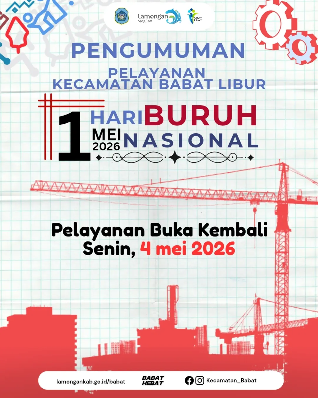 Foto: Pengumuman Libur Pelayanan Kecamatan Hari 1 Mei Dalam Rangka Hari Buruh 2026