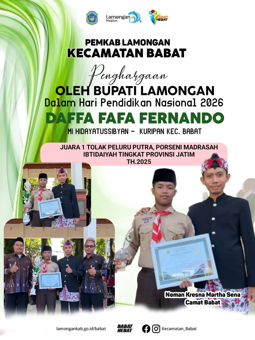Foto: Daffa Fafa Fernando, Siswa Asal Kuripan Babat Sabet Juara 1 Tolak Peluru di Porseni MI Jatim 2026
