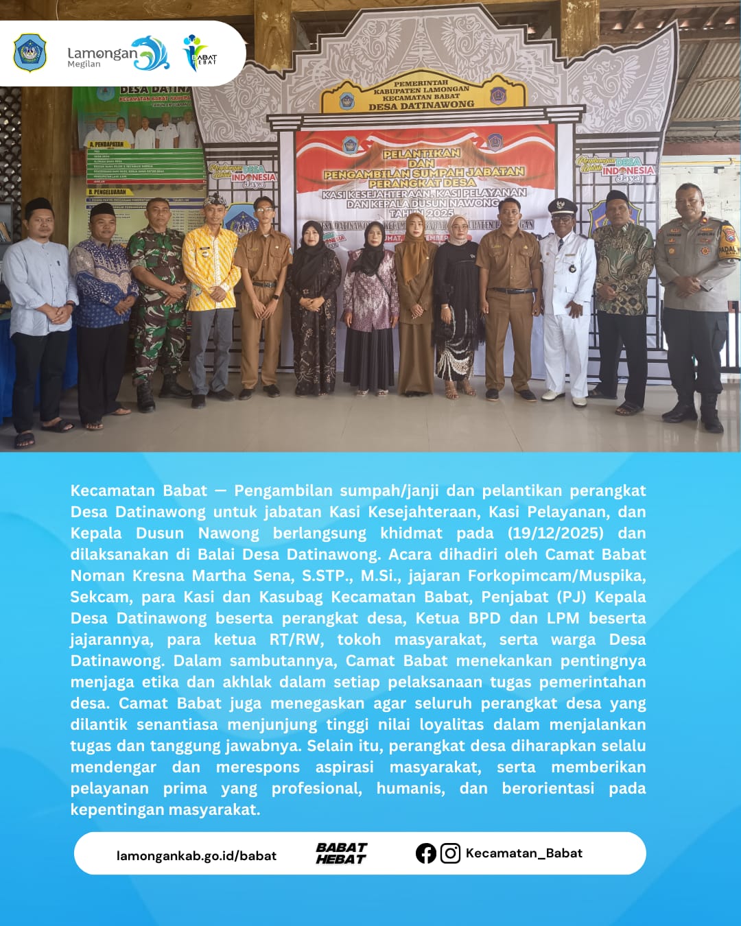 Foto: PENGAMBILAN SUMPAH/JANJI DAN PELANTIKAN PERANGKAT DESA DATINAWONG