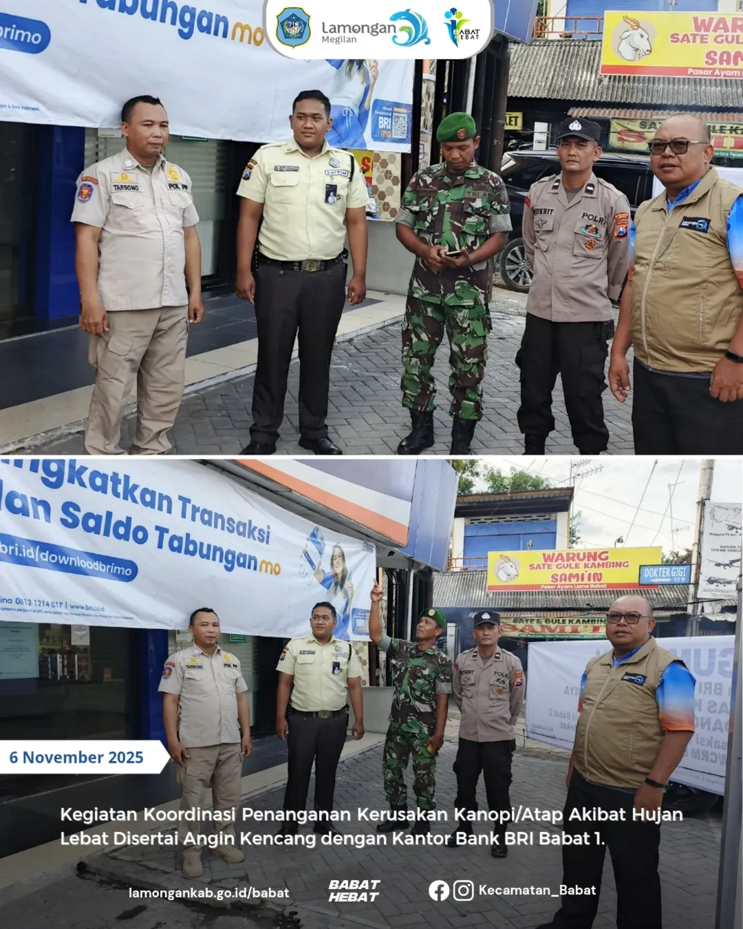 Foto: Koordinasi Penanganan Kerusakan Kanopi/Atap dengan Pihak Kantor BRI Unit 1 Babat