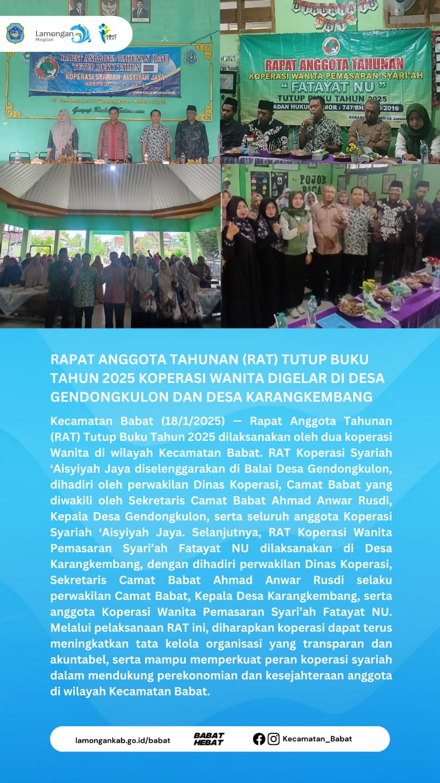 Foto: Rapat Anggota Tahunan (RAT) Tutup Buku Tahun 2025 dilaksanakan oleh dua koperasi Wanita di wilayah Kecamatan Babat