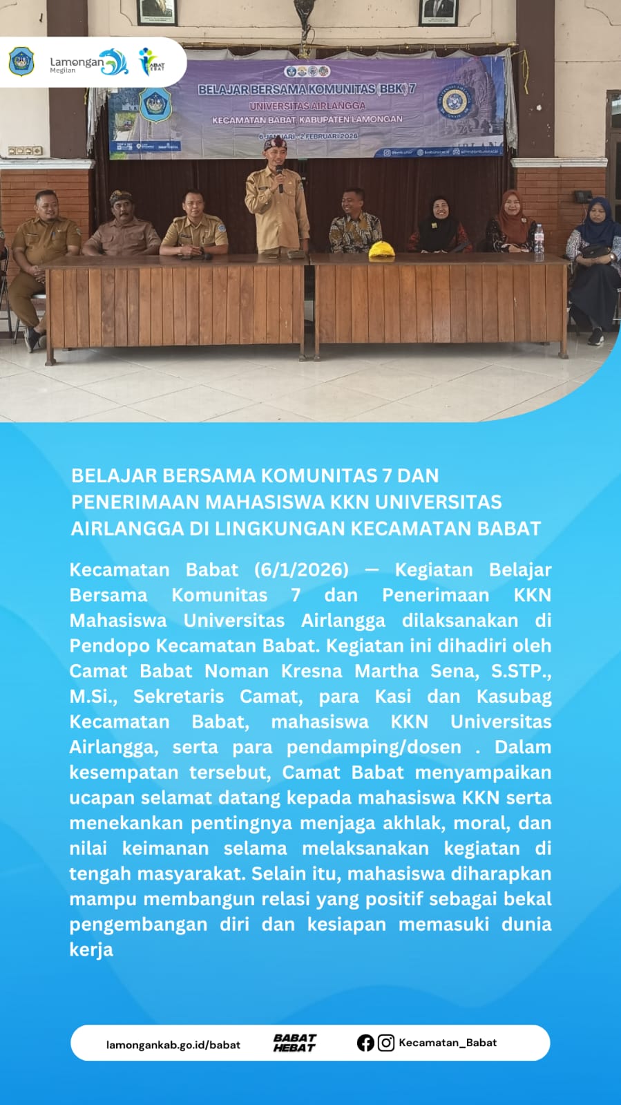 Foto: BELAJAR BERSAMA KOMUNITAS 7 DAN PENERIMAAN MAHASISWA KKN UNIVERSIRAS AIRLANGGA DI LINGKUNGAN KECAMATAN BABAT