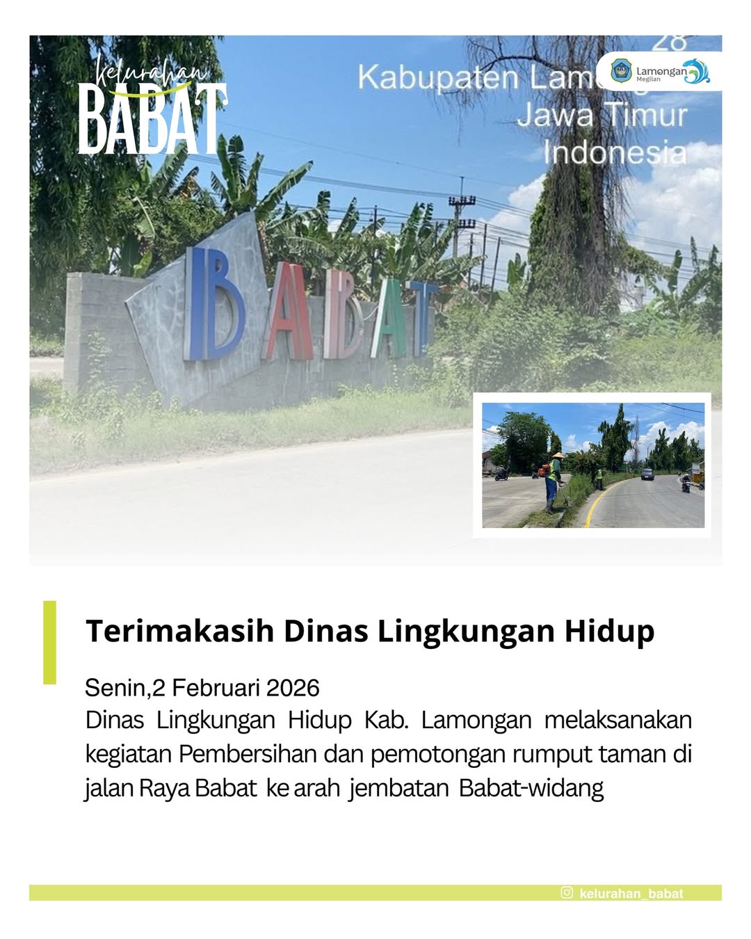 Foto: Dinas Lingkungan Hidup Kab.Lamongan Melaksanakan pemotongan rumput taman di Jalan Raya Babat ke arah jembatan Babat-Widang