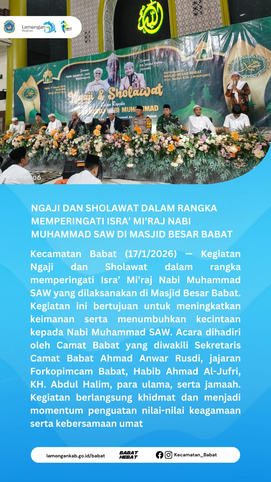 Foto: Ngaji dan Sholawat dalam rangka memperingati Isra’ Mi’raj Nabi Muhammad SAW yang dilaksanakan di Masjid Besar Babat.
