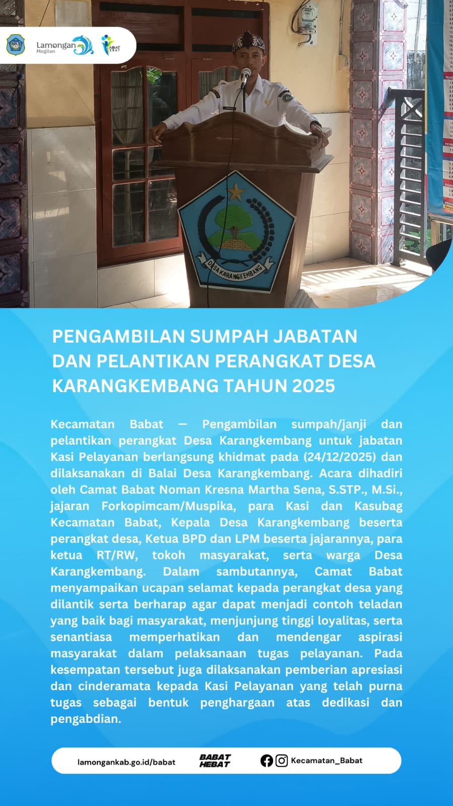 Foto: PENGAMBILAN SUMPAH/JANJI DAN PELANTIKAN PERANGKAT DESA KARANGKEMBANG