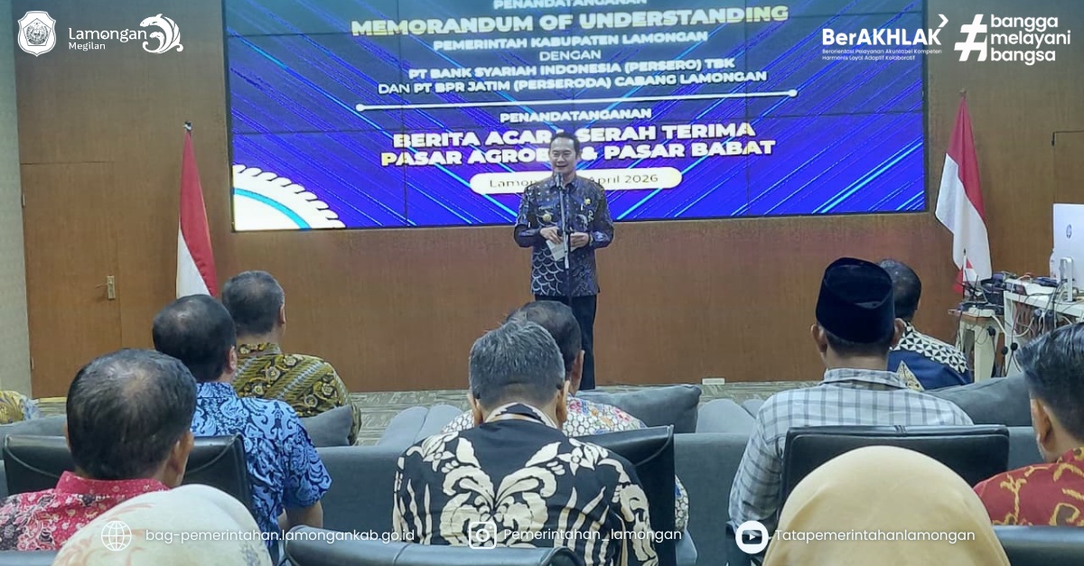Foto: Penandatanganan Nota Kesepakatan (MoU) antara Pemerintah Kabupaten Lamongan dengan PT. Bank Syariah Indonesia Tbk Cabang Lamongan serta PT. BPR Jatim (Perseroda) Cabang Lamongan