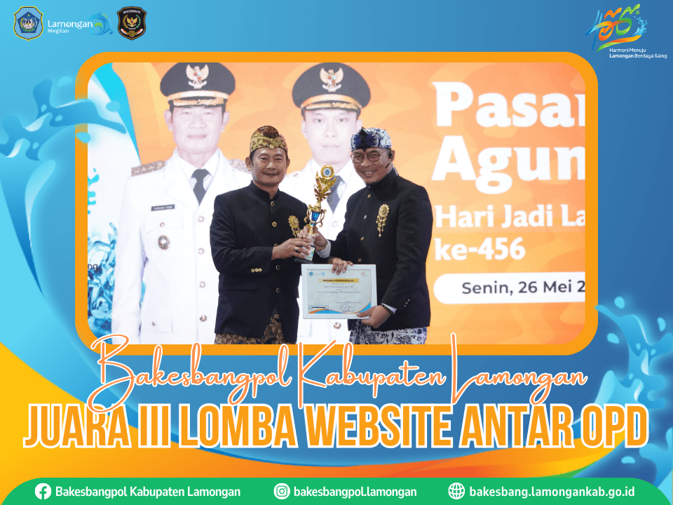 Bakesbangpol Lamongan Kembali Raih Juara III Lomba Website Antar OPD