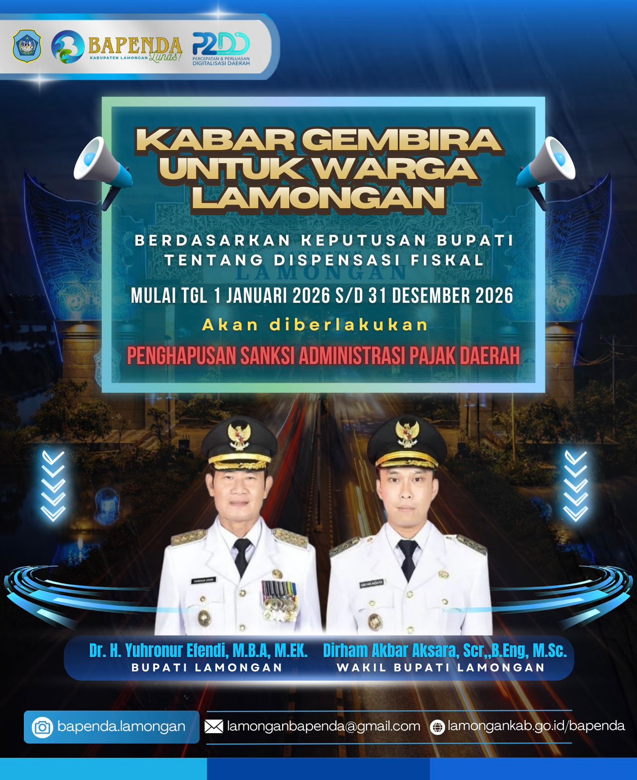 Foto: DISPENSASI FISKAL(PENGHAPUSAN SANKSI ADMINISTRASI PAJAK DAERAH MULAI 1-31 DES 2026)