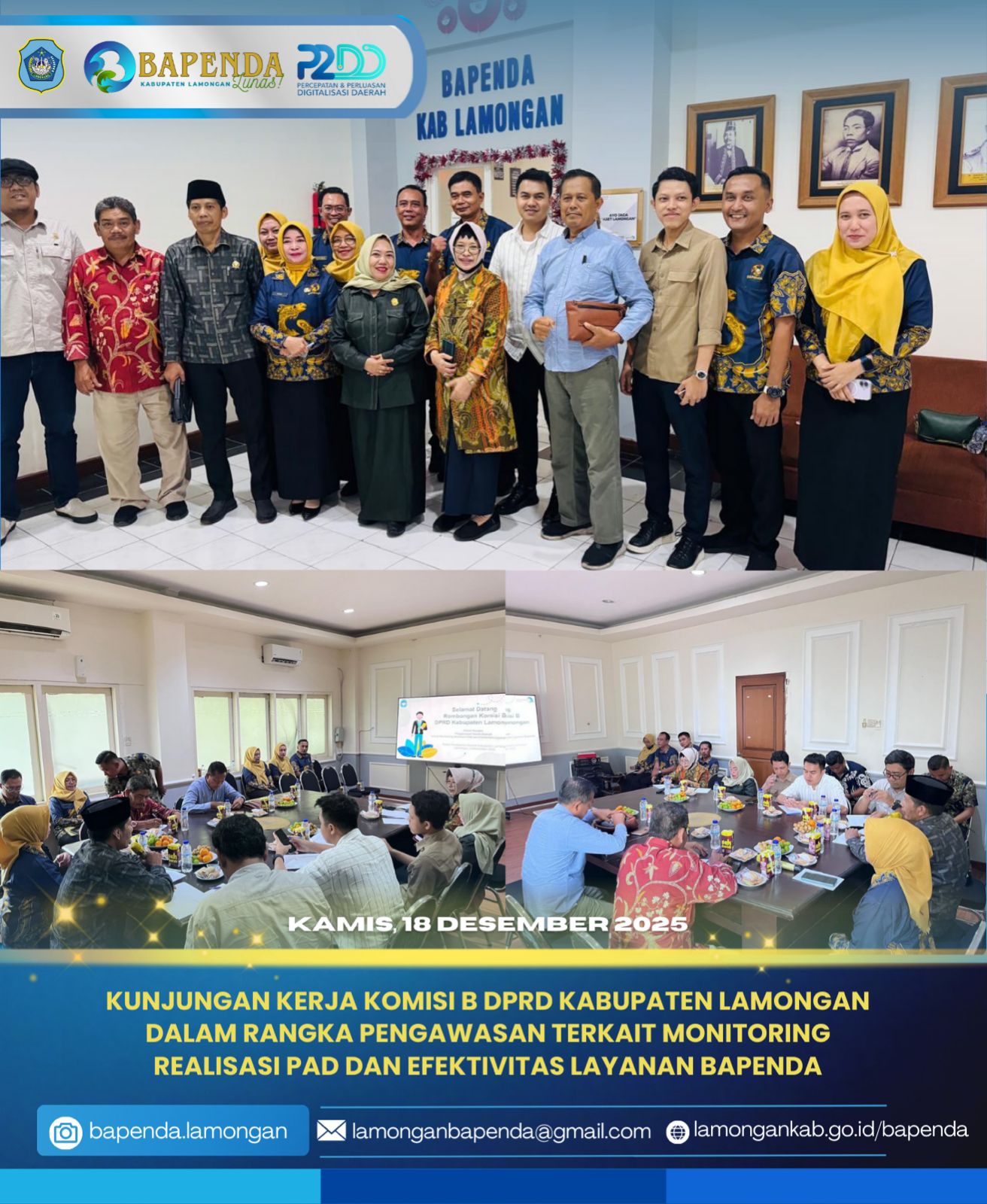 Foto: KUNJUNGAN KERJA KOMISI B DPRD KABUPATEN LAMONGAN DALAM RANGKA PENGAWASAN TERKAIT MONEV PAD DAN EFEKTIVITAS LAYANAN BAPENDA