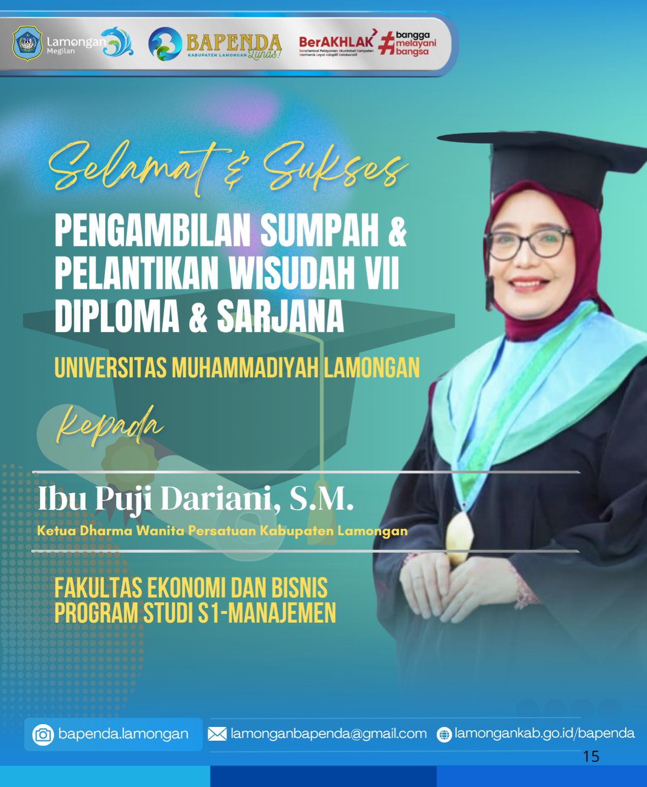Foto: SELAMAT DAN SUKSES IBU PUJI DARIANI, S.M. KETUA DWP KAB LAMONGAN