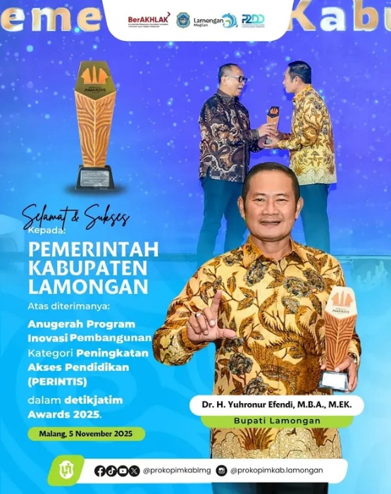 Foto: Anugerah Program Inovasi Pembangunan kategori Peningkatan Akses Pendidikan (PERINTIS), dalam detikjatim Awards 2025
