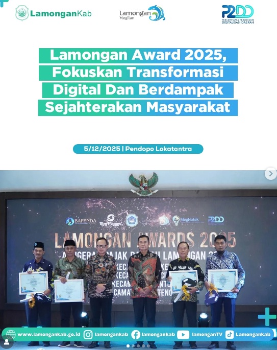 Foto: Pemerintah Kabupaten Lamongan gelar Lamongan Award 2025, Jumat (5/12) di Pendopo Lokatantra.