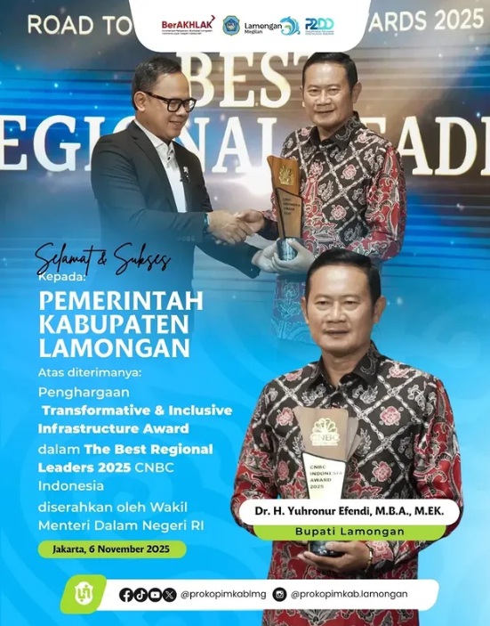 Foto: Penghargaan Transformative & Inclusive Infrastructure Award dalam ajang The Best Regional Leaders 2025 CNBC Indonesia.