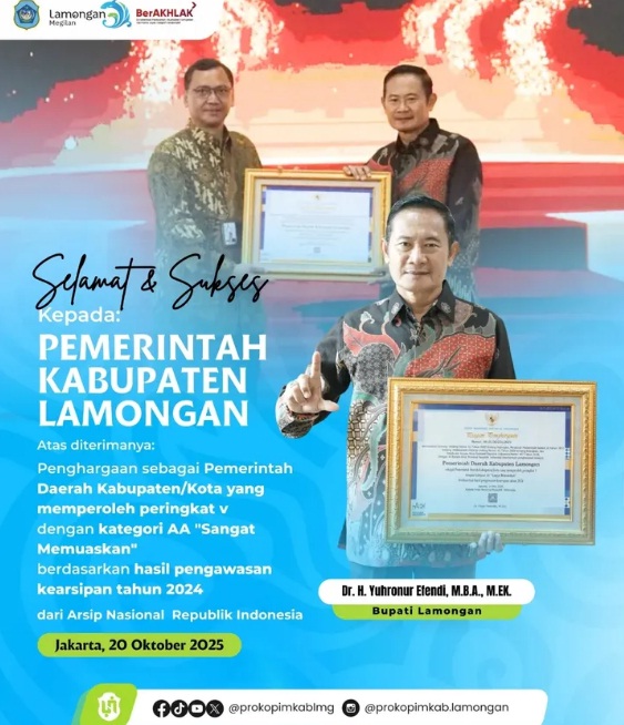 Foto: Penghargaan dari Arsip Nasional Republik Indonesia (ANRI) sebagai Pemerintah Daerah Kabupaten/Kota peringkat V kategori AA