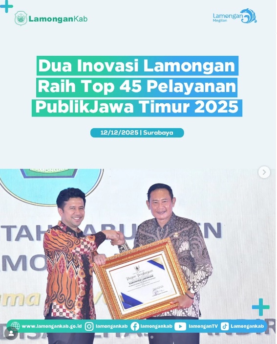 Foto: Dua inovasi milik Pemerintah Kabupaten Lamongan berhasil masuk top 45 Kompetisi Inovasi Pelayanan Publik (KOVABLIK) Provinsi Jawa Timur Tahun 2025.