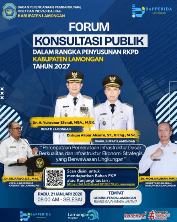 Foto: Forum Konsultasi Publik dalam rangka penyusunan Rencana Kerja Pemerintah Daerah (RKPD) Kabupaten Lamongan Tahun 2027.