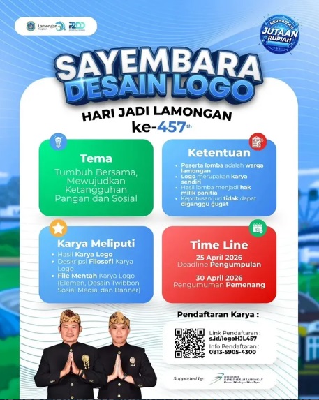 Foto: Sayembara Desain Logo Hari Jadi Lamongan ke-457 🎉 Bapperida Kab. Lamongan mengajak seluruh masyarakat Lamongan untuk berpartisipasi dalam sayembara desain logo Hari Jadi Lamongan ke-457