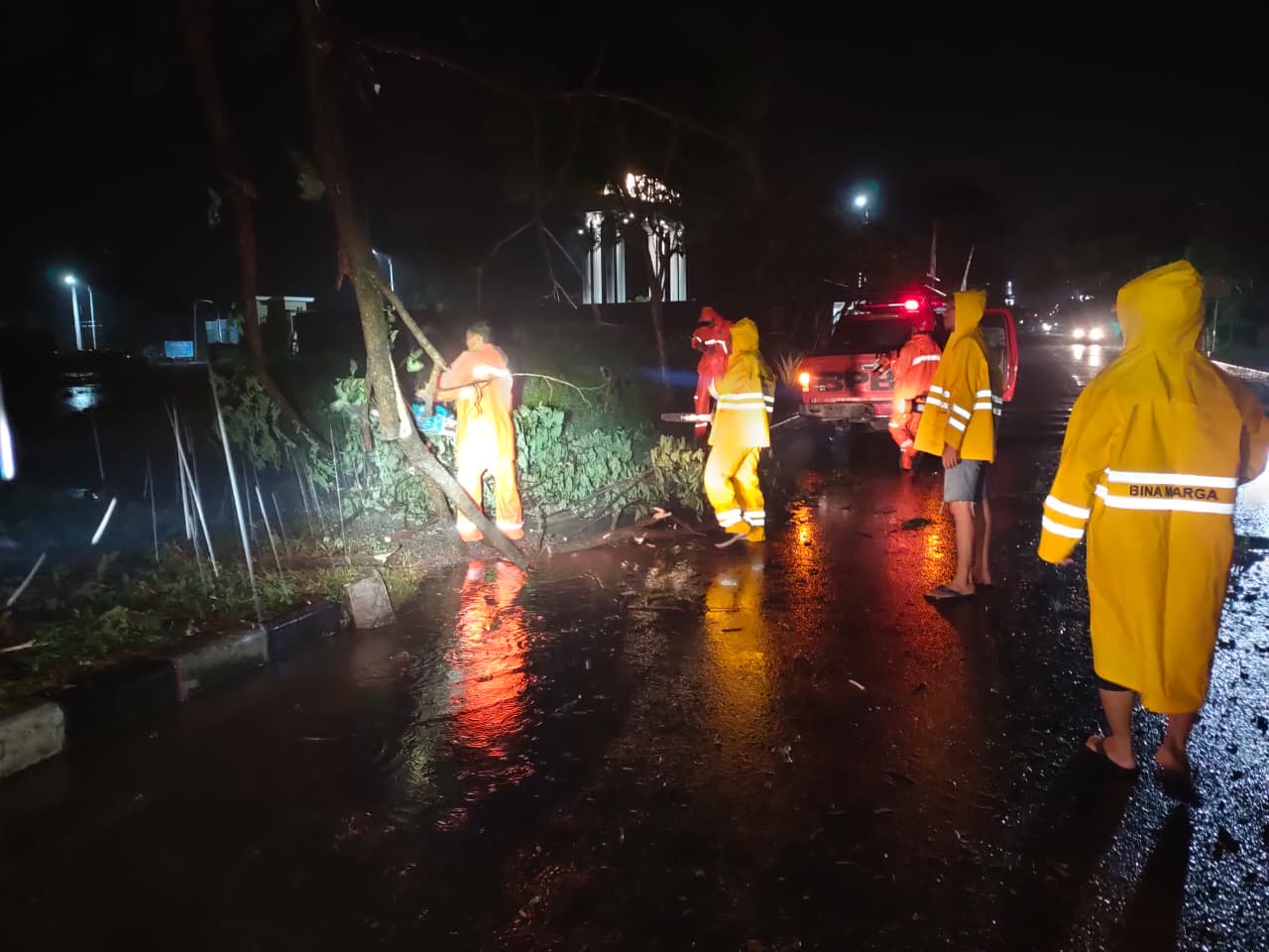Foto: Evakuasi Pohon Tumbang di Jalan Puri Karangmulyo, Kecamatan Lamongan