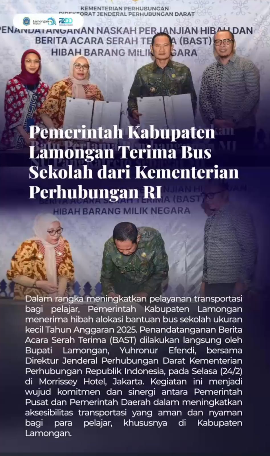 Foto: LAMONGAN TERIMA BUS SEKOLAH DARI KEMENTRIAN PERHUBUNGAN RI