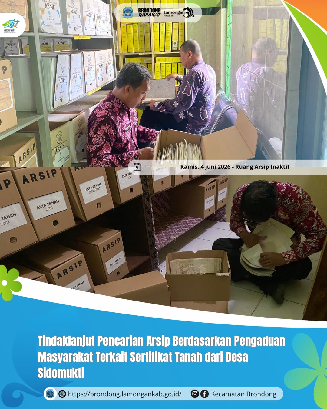 Foto: TINDAKLANJUT PENGADUAN MASYARAKAT, TIM KECAMATAN BRONDONG KABUPATEN LAMONGAN LAKUKAN PENCARIAN ARSIP SERTIFIKAT TANAH DESA SIDOMUKTI