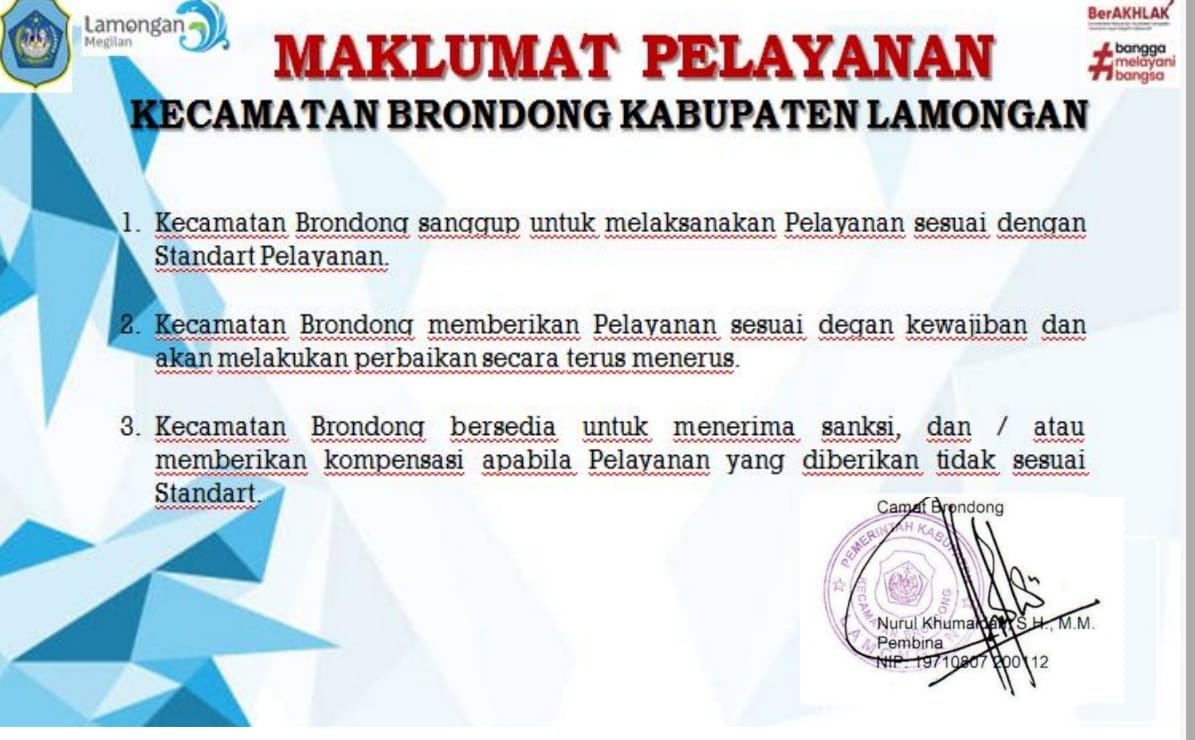 Foto: MAKLUMAT PELAYANAN KECAMATAN BRONDONG