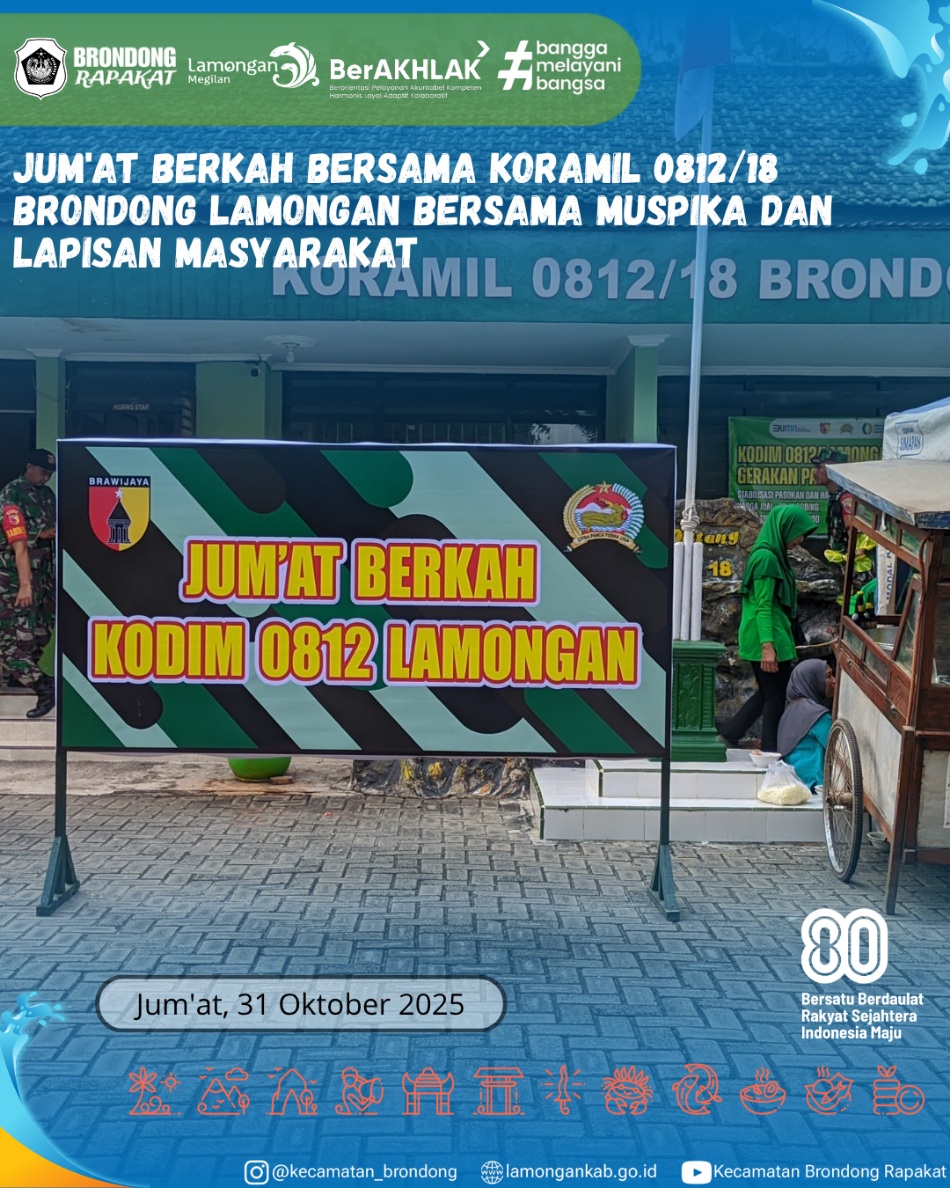 Foto: JUM’AT BERKAH KORAMIL 0812/18 BRONDONG BERSAMA MUSPIKA DAN MASYARAKAT