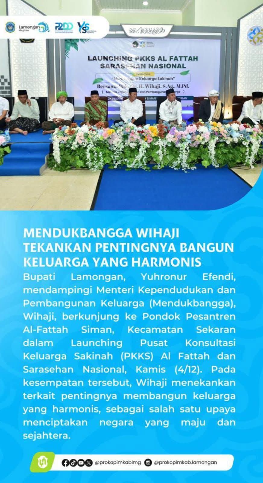 Mendukbangda Republik Indonesia kunjungan kerja ke Pondok Pesantren Al Fattah Siman Kecamatan Sek...