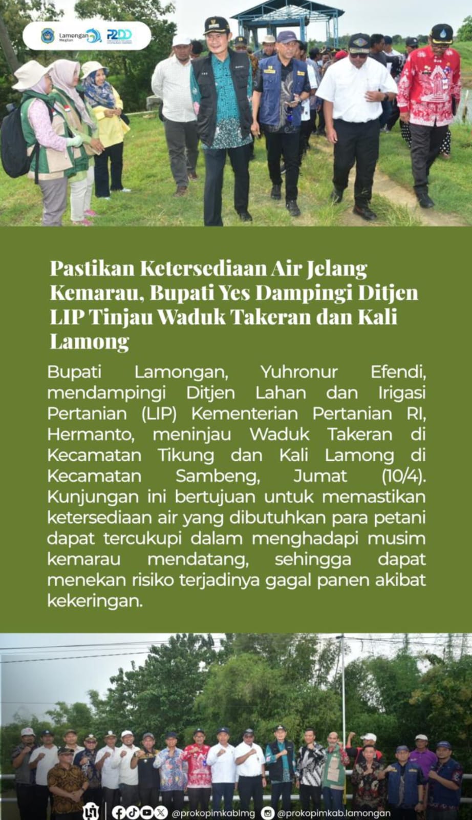 Foto: PASTIKAN KETERSEDIAAN AIR JELANG KEMARAU, DI WADUK TAKERAN DAN KALI LAMONG