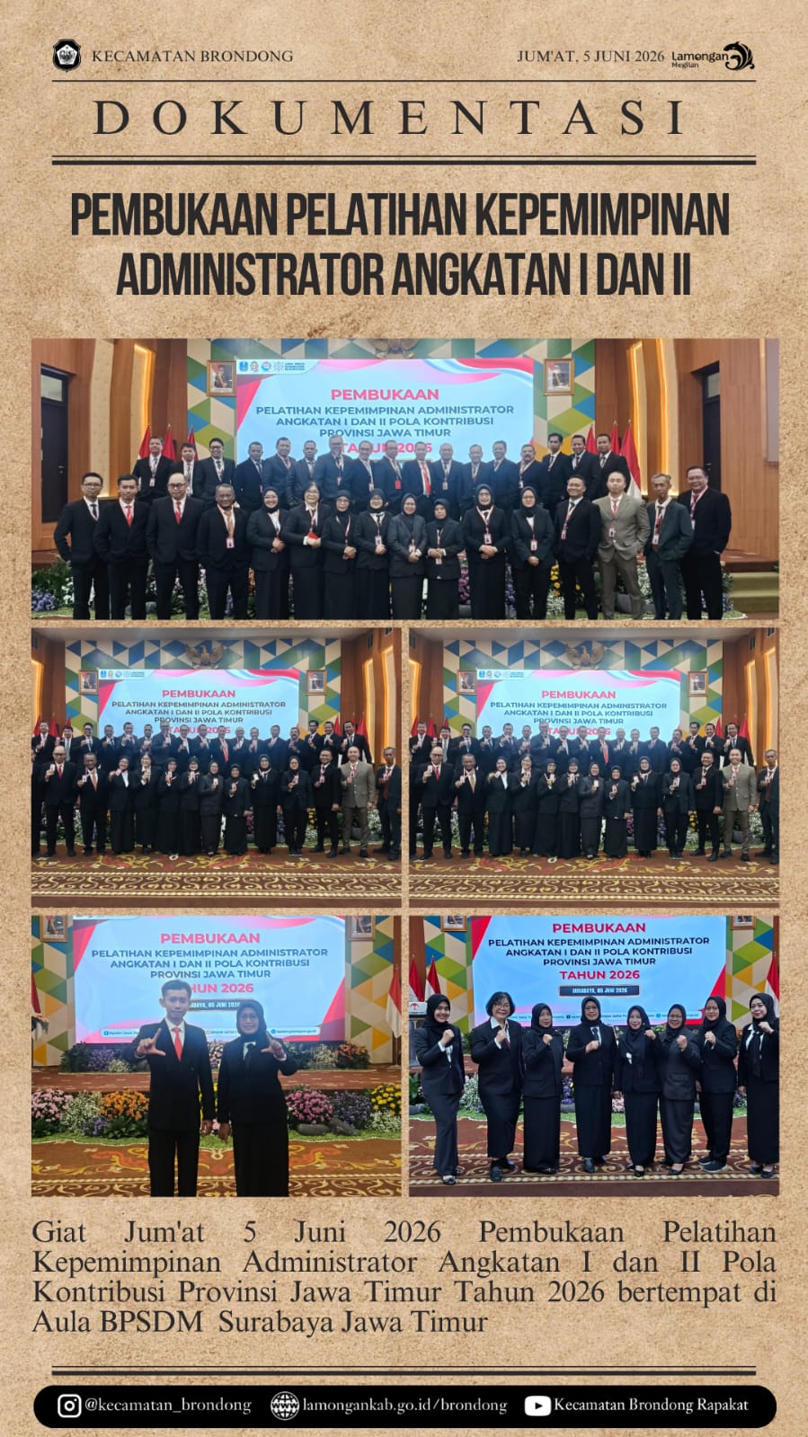 Foto: CAMAT BRONDONG IKUTI PEMBUKAAN PELATIHAN KEPEMIMPINAN ADMINISTRATOR ANGKATAN I DAN II TAHUN 2026