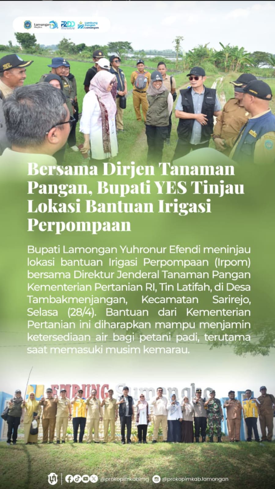 Foto: DIRJEN TANAMAN PANGAN KEMENTRIAN PERTANIAN RI MENINJAU LOKASI BANTUAN IRIGASI PERPOMPAAN