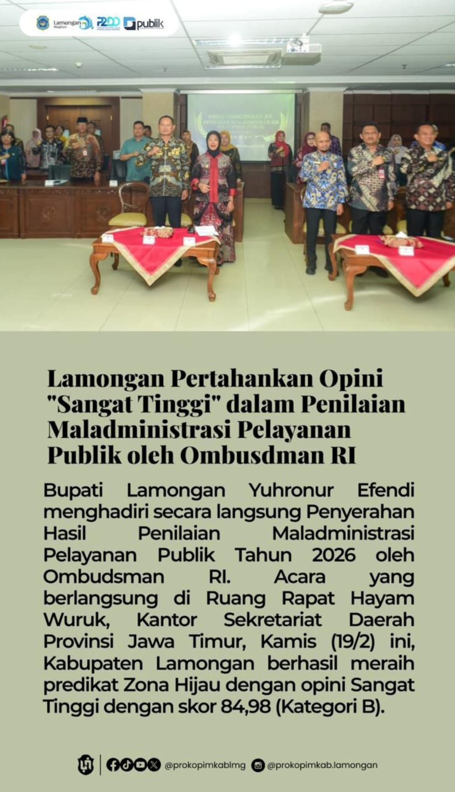 Foto: LAMONGAN DALAM PENILAIAN MALADMINISTRASI PELAYANAN PUBLIK OLEH OMBUSDMAN RI