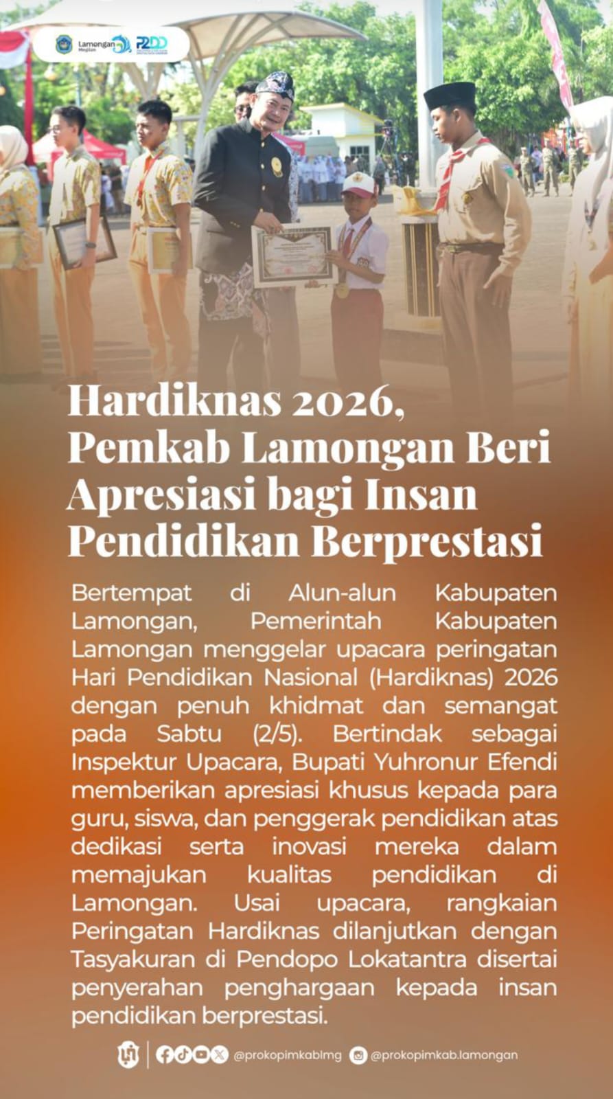 Foto: HARDIKNAS 2026, APRESIASI UNTUK INSAN PENDIDIKAN BERPRESTASI KABUPATEN LAMONGAN