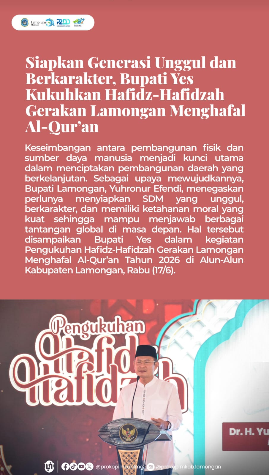 Foto: PENGUKUHAN HAFIDZ-HAFIDZAH GERAKAN LAMONGAN MENGHAFAL AL-QUR'AN