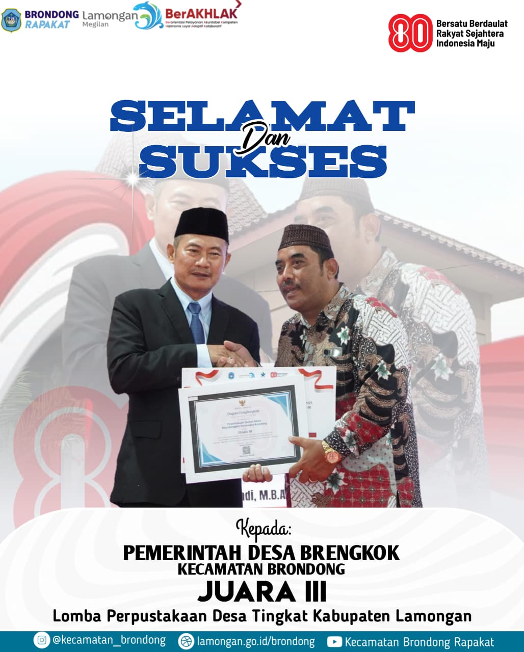 Foto: SELAMAT DAN SUKSES ATAS PRESTASI DESA BRENGKOK LOMBA PERPUSTAKAAN