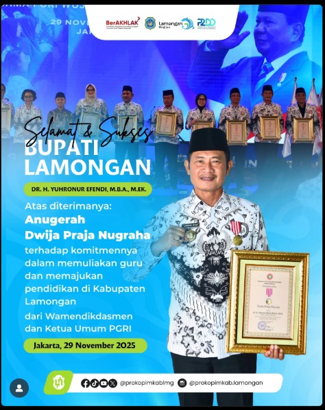 Foto: Selamat dan Sukses kepeda Bpk Bupati Lamongan atas anugerah Dwija Praja Nugraha dari Wamendikdasmen Republik Indonesia dan Ketua Umum PGRI