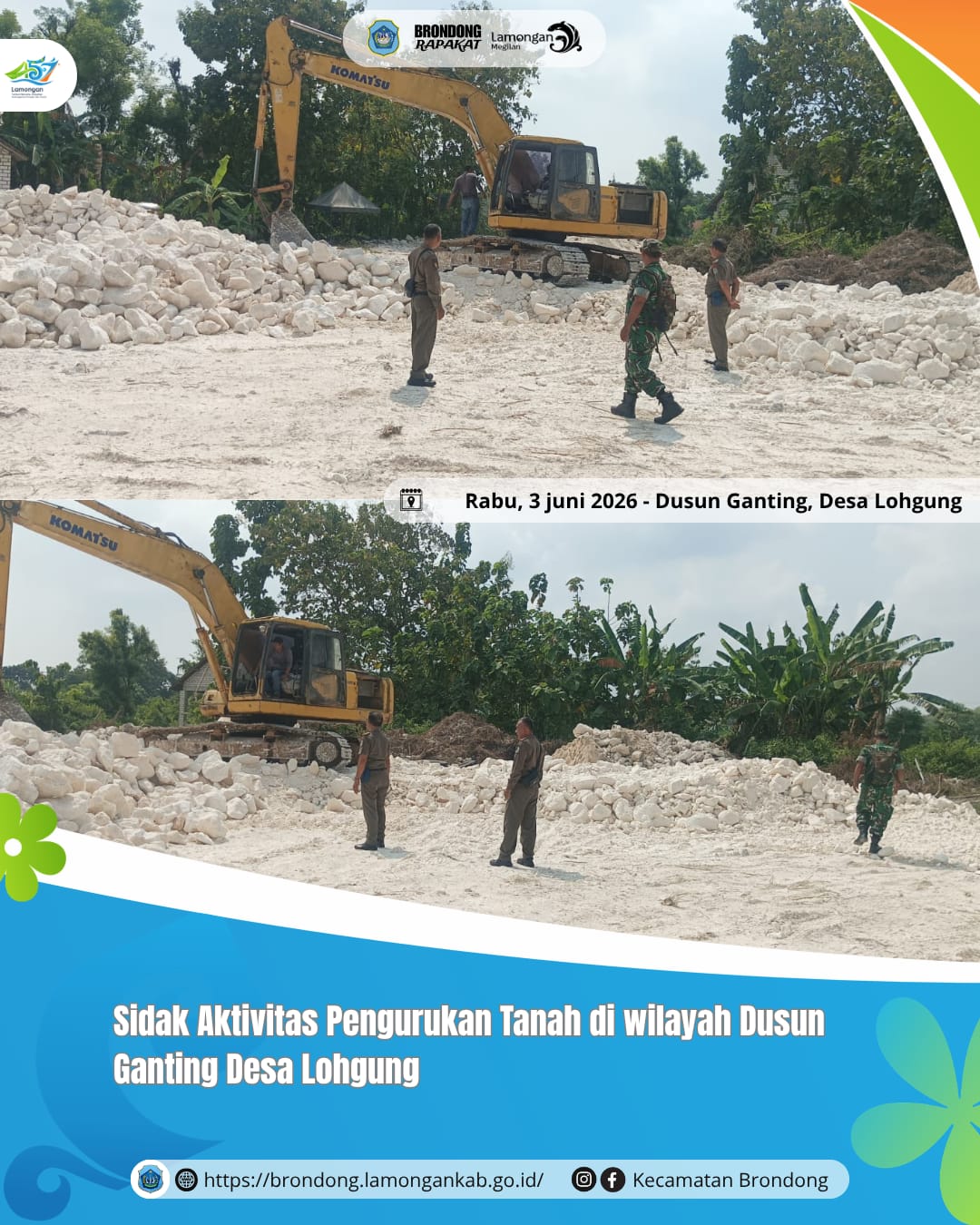 Foto: INSPEKSI MENDADAK AKTIVITAS PENGURUKAN TANAH DI DUSUN GANTING DESA LOHGUNG KECAMATAN BRONDONG KABUPATEN LAMONGAN