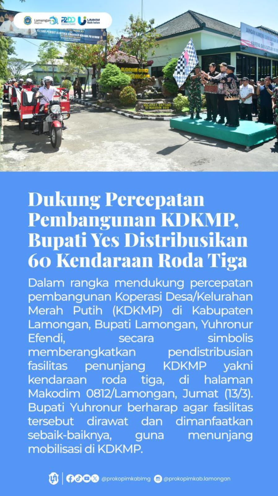 Foto: 60 KENDARAAN RODA TIGA DIDISTRIBUSIKAN UNTUK KDKMP DI LAMONGAN