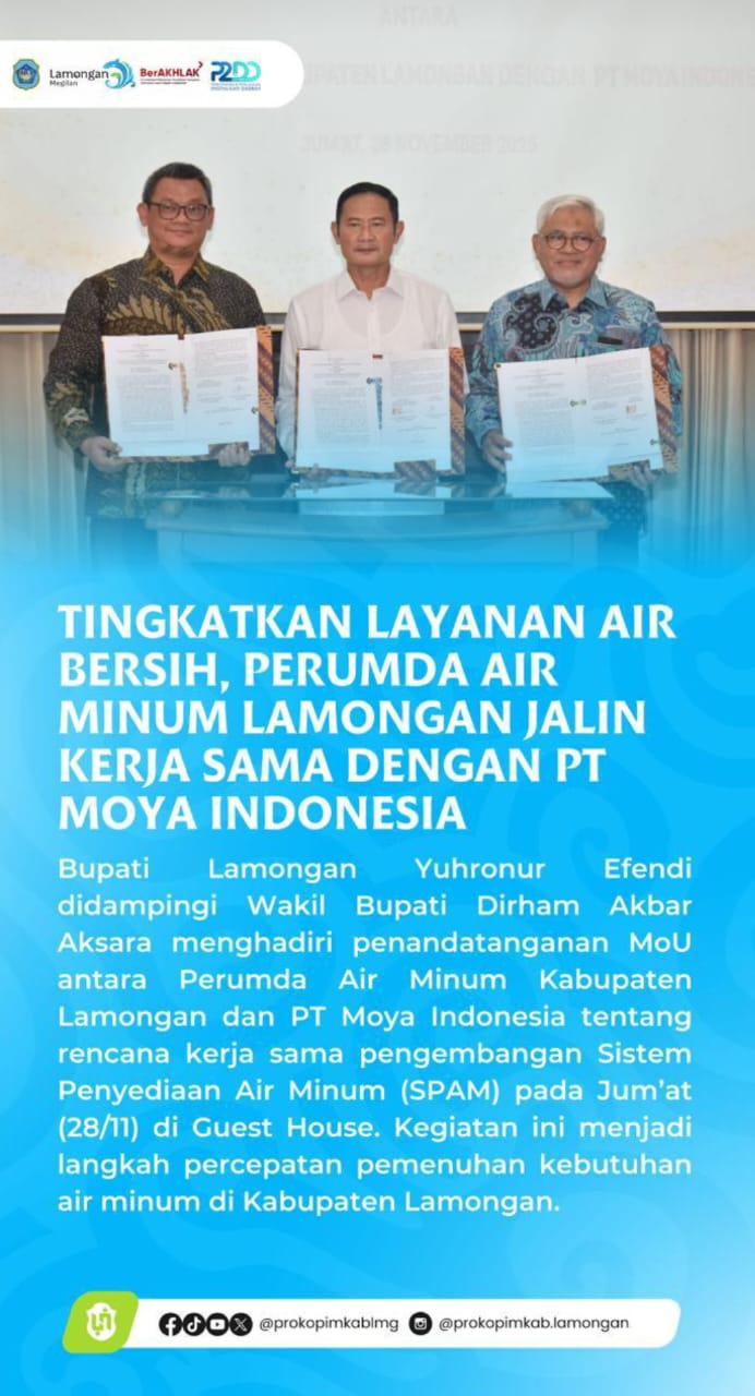 Foto: Tingkatkan Layanan Air Bersih, Perumda Air Minum Lamongan Jalin Kerja sama dengan PT. MOYA Indonesia