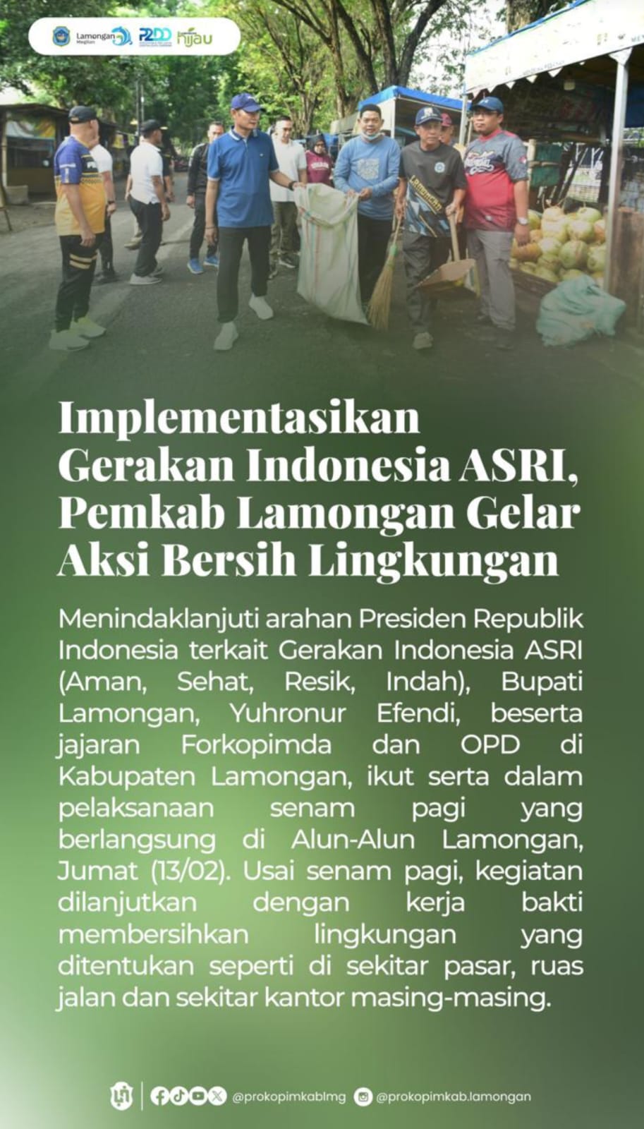 Foto: GERAKAN INDONESIA ASRI, PEMKAB LAMONGAN GELAR AKSI BERSIH LINGKUNGAN