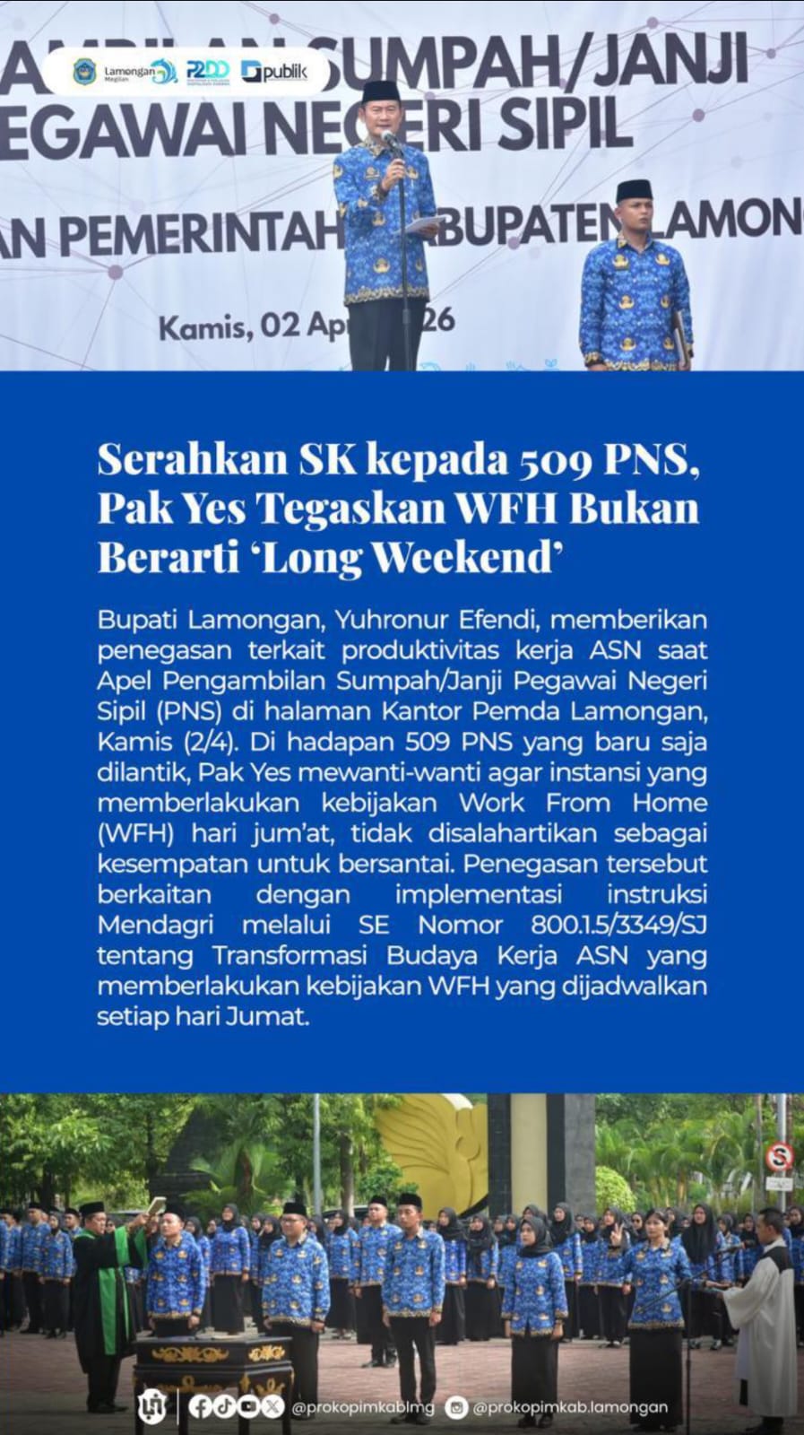 Foto: PENYERAHAN SK KEPADA 509 PNS DI HALAMAN KANTOR PEMDA LAMONGAN