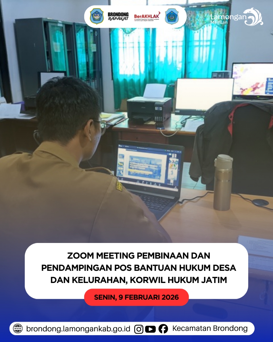 Foto: STAF KEPEMERINTAHAN KECAMATAN BRONDONG IKUTI ZOOM MEETING PEMBINAAN POS BANTUAN HUKUM DESA DAN KELURAHAN