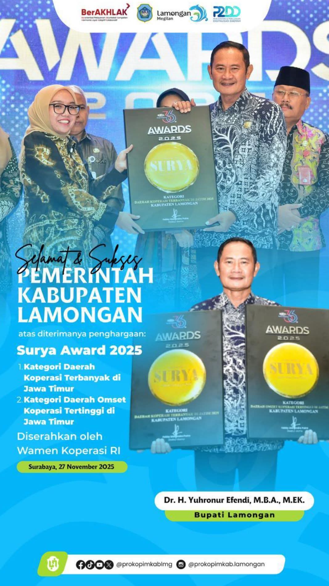 Foto: LAMONGAN MENDAPAT DUA PENGHARGAAN DARI SURYA AWARD