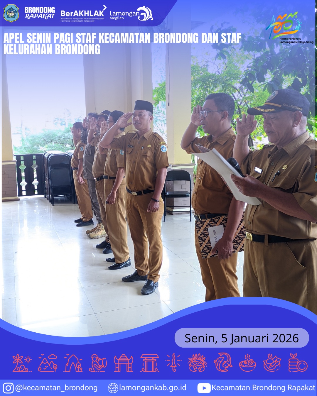 Foto: APEL SENIN PAGI PERKUAT DISIPLIN DAN SINERGI STAF KECAMATAN DAN KELURAHAN BRONDONG