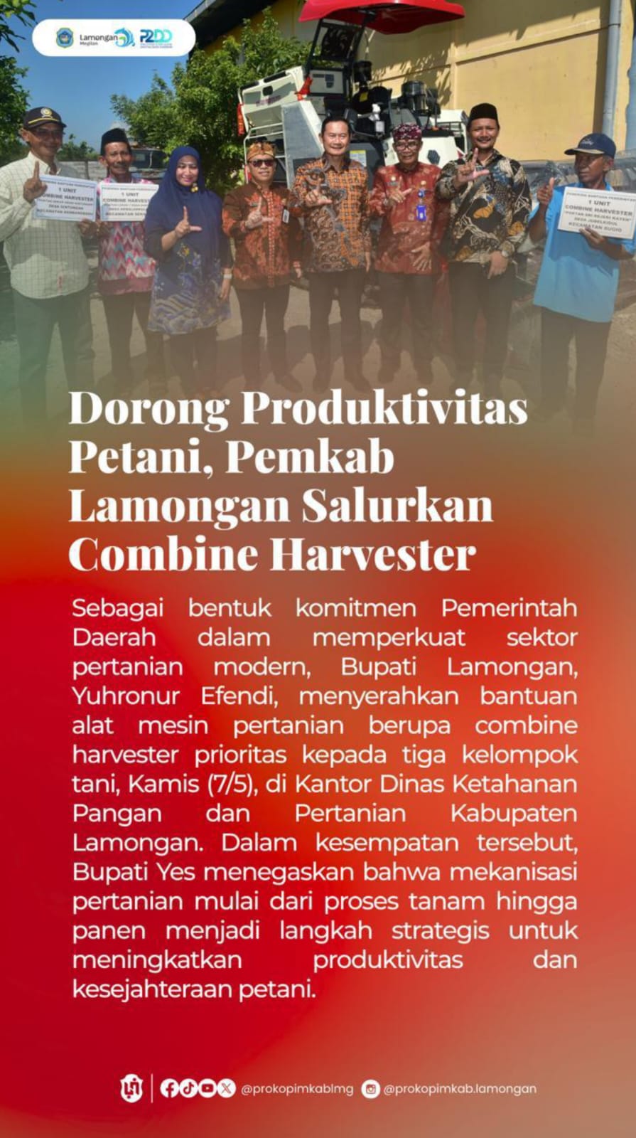 Foto: PENYALURAN COMBINE HARVESTER, DORONG PRODUKTIVITAS PETANI LAMONGAN