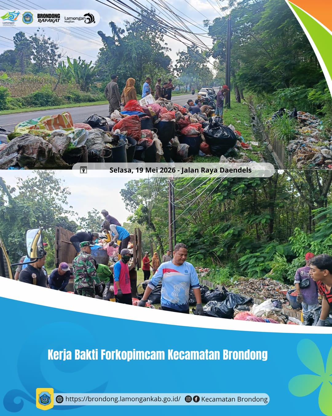 Foto: SINERGI FORKOPIMCAM KECAMATAN BRONDONG DAN IPSI GELAR KERJA BAKTI BERSIH SAMPAH DI JALAN RAYA DAENDELS