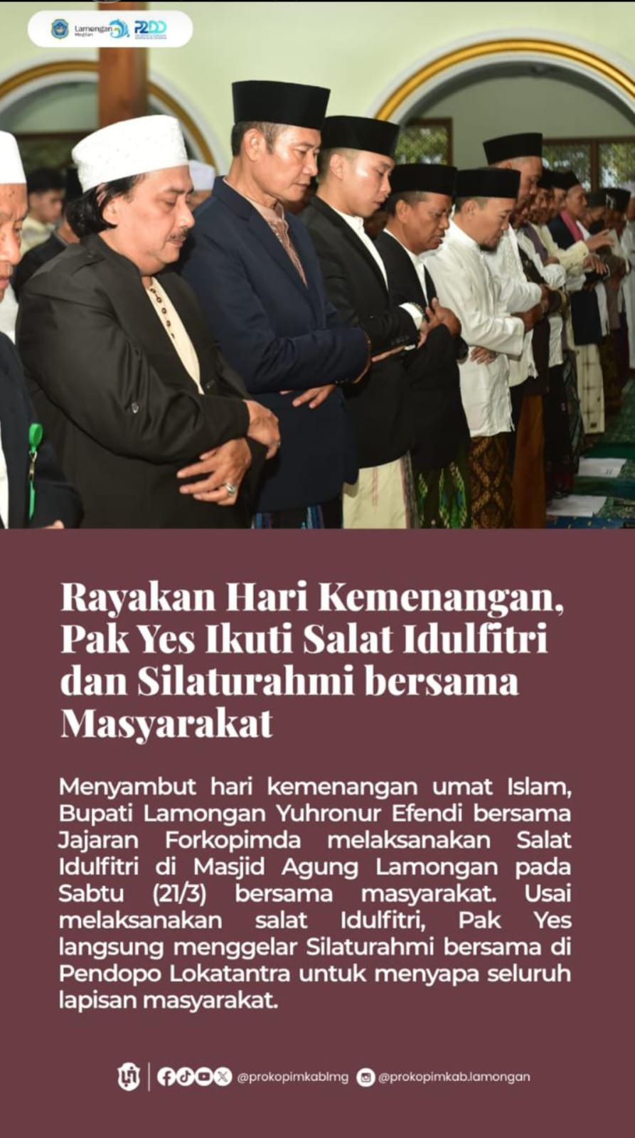 Foto: PAK YES IKUTI SHOLAT IDUL FITRI DI MASJID AGUNG LAMONGAN